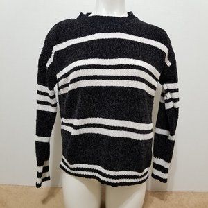 Lily White sweater Medium striped chenille knit pullover cozy
